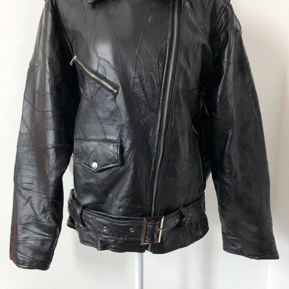 Leather Riding Jacket Mens Large Eagle Patch God Bless America Moto Vintage 80's - Picture 9 of 14